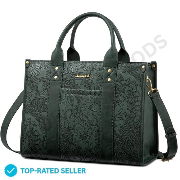 LOVEVOOK Handbags - Brand New LOVEVOOK Tote Bag Green Floral Embossed Satchel